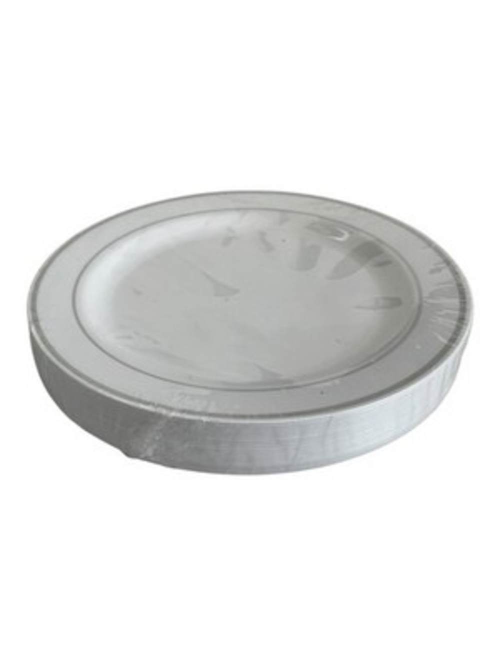 Elegant White Plastic Plates 20pc Silver Rim Heavy Duty 7.5in Party NIP